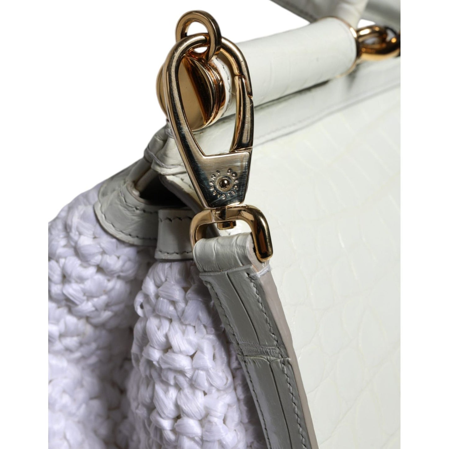 Dolce & Gabbana White Rafia Leather Top Handle Crossbody Bag Dolce & Gabbana