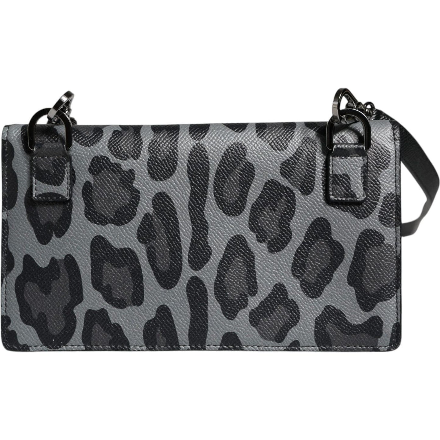 Dolce & Gabbana Black Gray Leopard Leather Bifold Card Slot Crossbody Bag Dolce & Gabbana