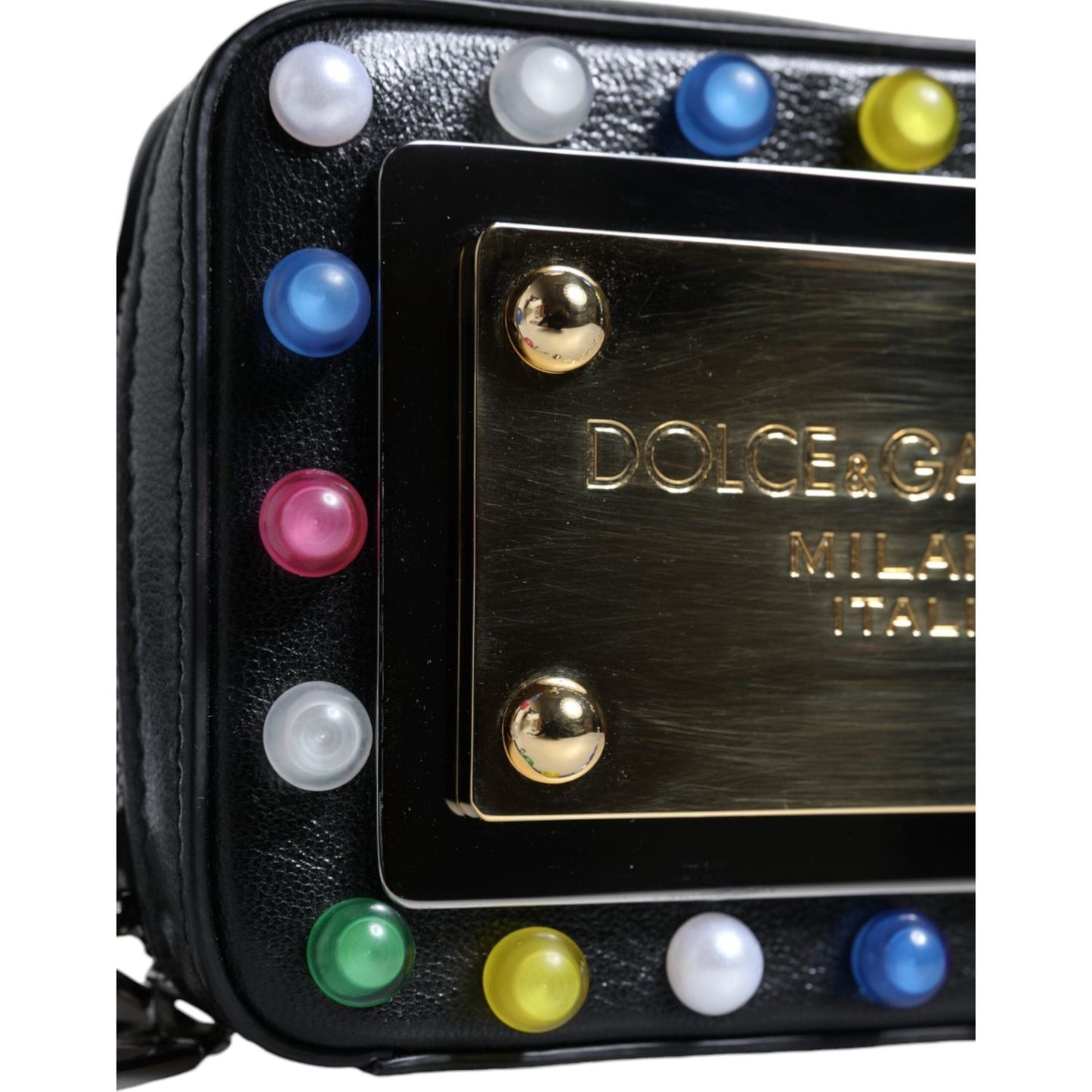 Dolce & Gabbana Black Leather LED Logo Shoulder Crossbody Bag Dolce & Gabbana