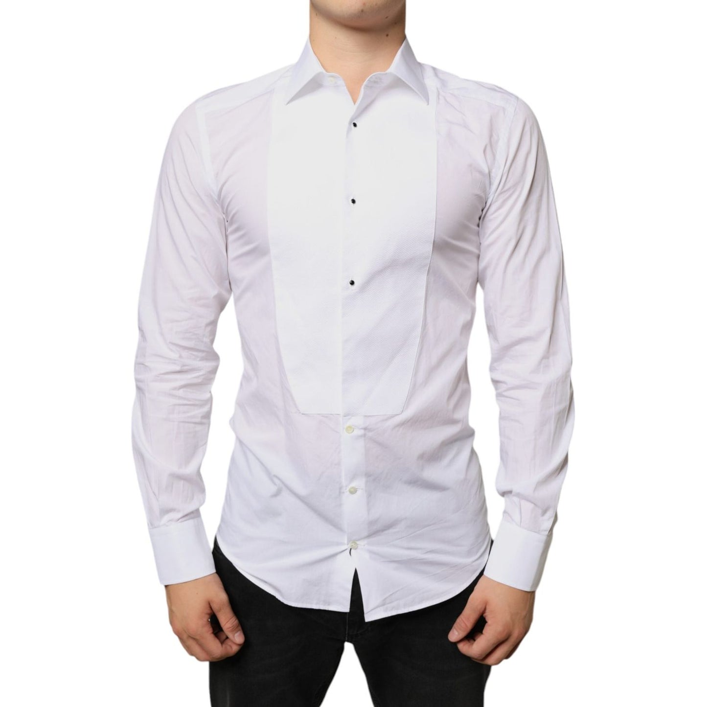 Dolce & Gabbana White Bib Cotton Poplin Formal Dress Shirt Dolce & Gabbana