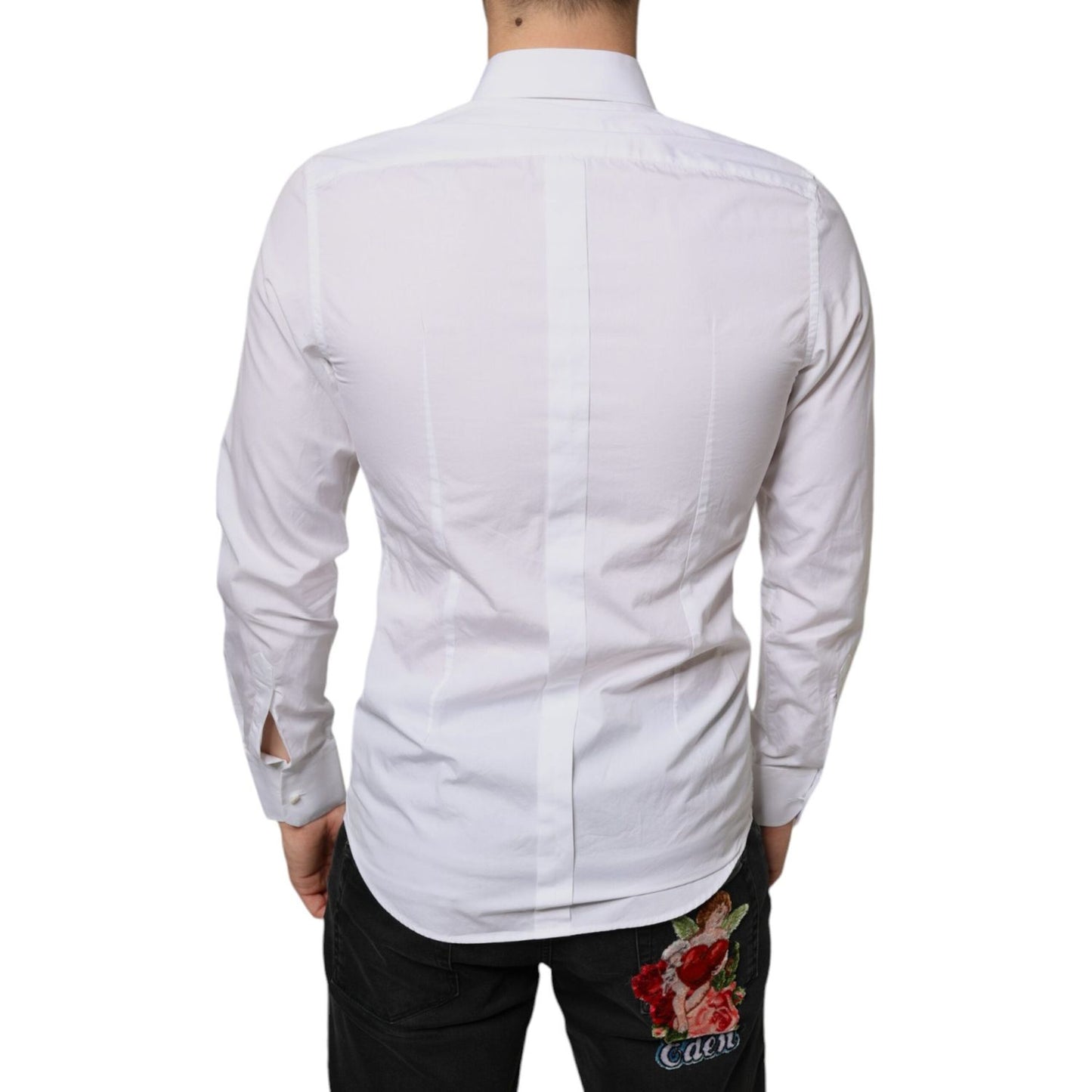 Dolce & Gabbana White Bib Cotton Poplin Formal Dress Shirt Dolce & Gabbana