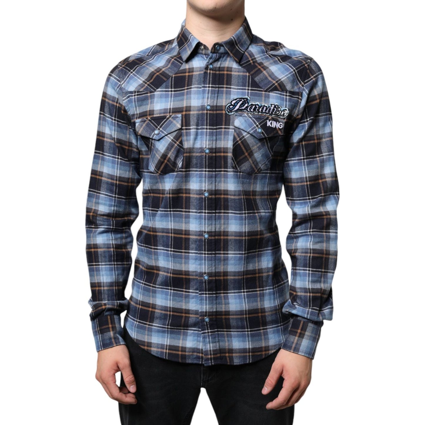 Dolce & Gabbana Multicolor Checkered Paradiso Patch Slim Fit Shirt Dolce & Gabbana