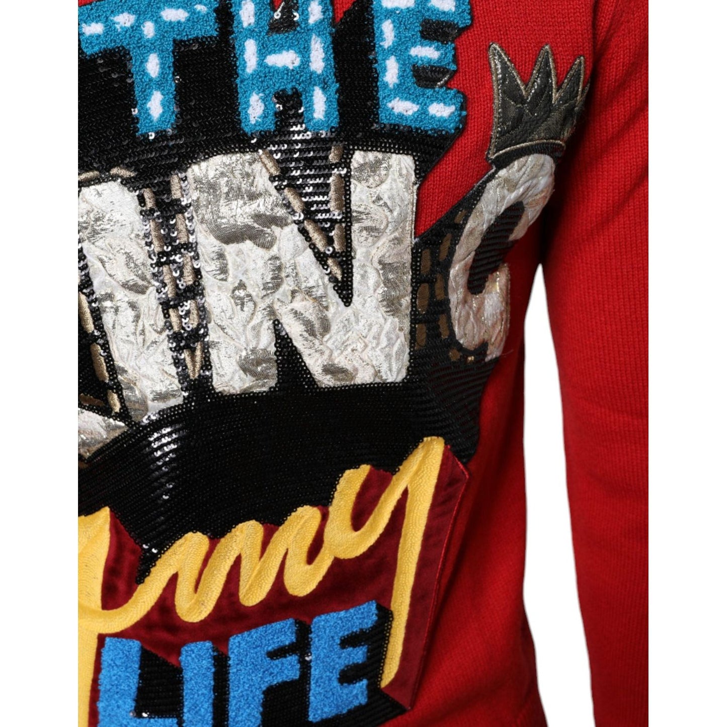 Dolce & Gabbana Red I'm The King Wool Crew Neck Sweatshirt Sweater Dolce & Gabbana