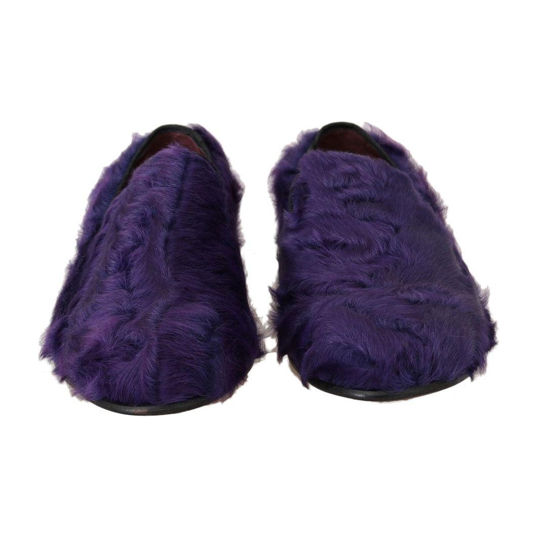 Dolce & Gabbana Plush Purple Sheep Fur Loafers Dolce & Gabbana