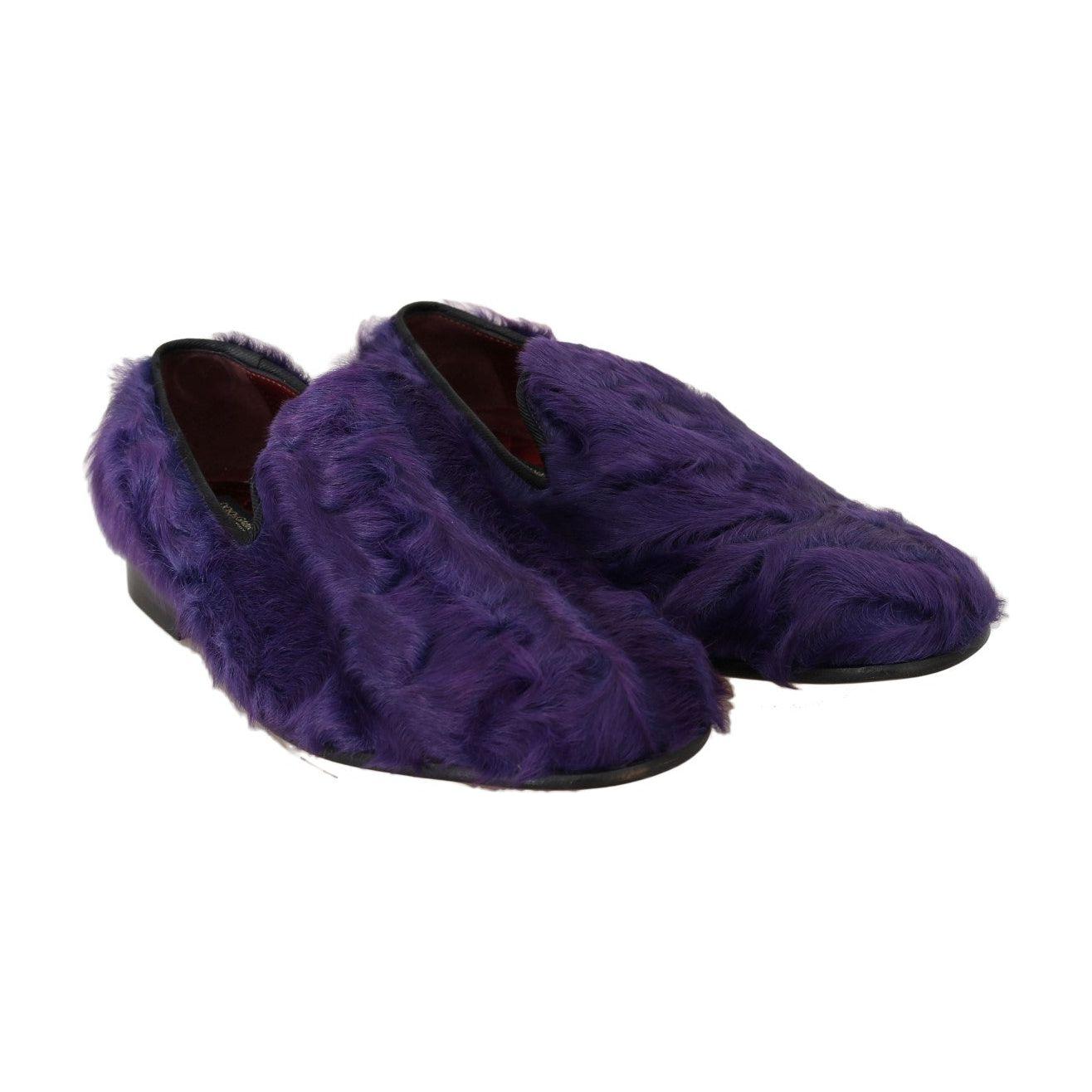 Dolce & Gabbana Plush Purple Sheep Fur Loafers Dolce & Gabbana