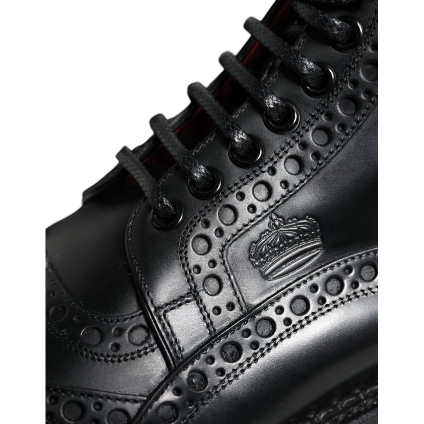 Dolce & Gabbana Black Leather Lace Up Mid Calf Boots Shoes Dolce & Gabbana