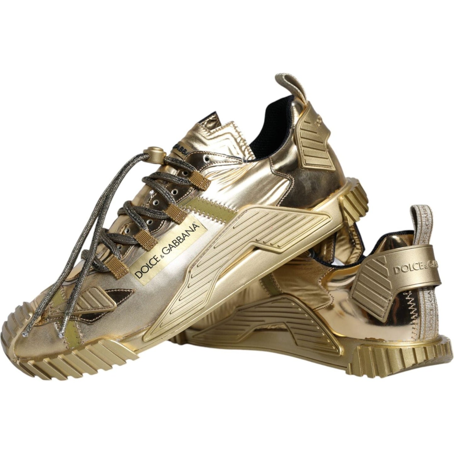 Dolce & Gabbana Gold Stretch Lace Up NS1 Sneakers Shoes Dolce & Gabbana