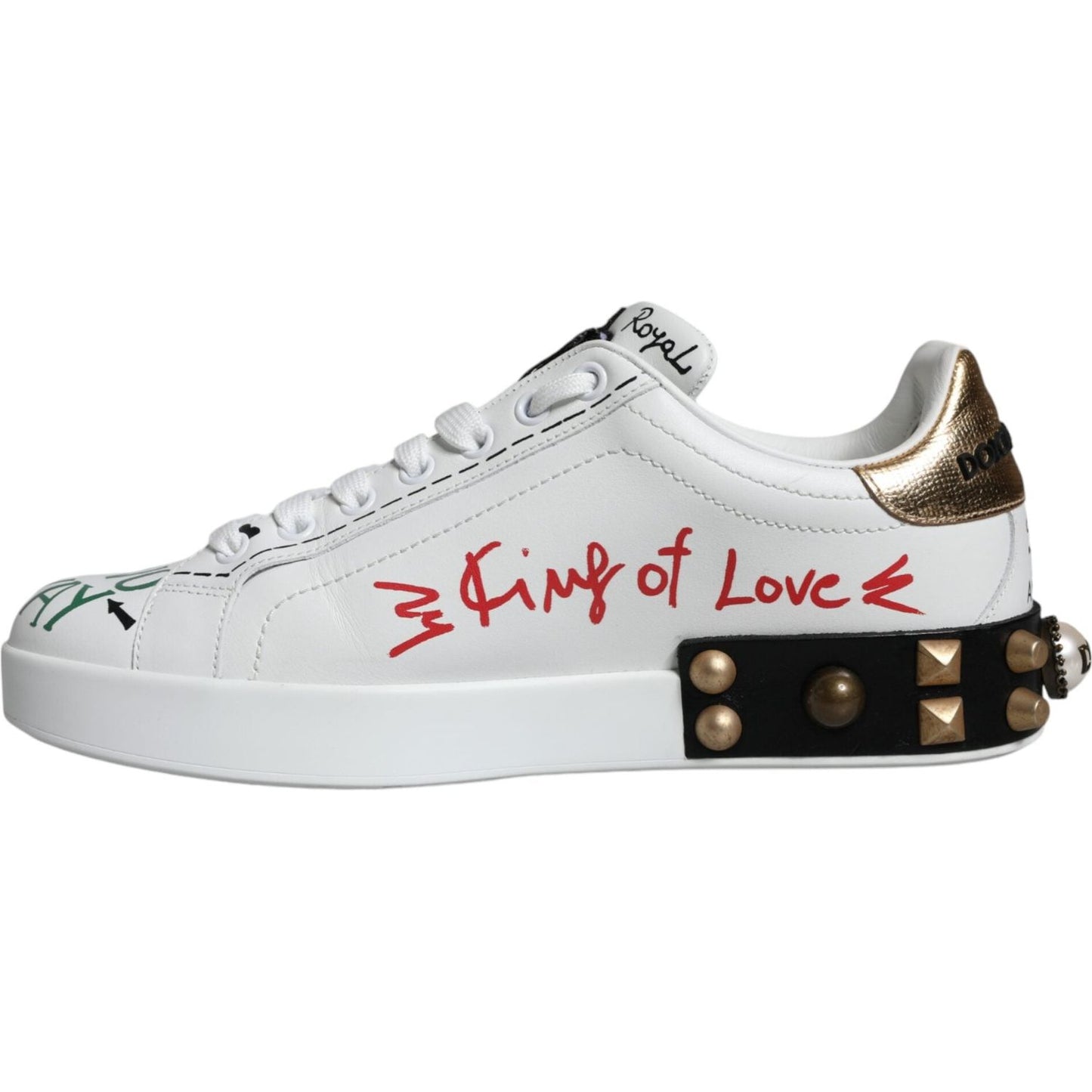 Dolce & Gabbana White Heart Studded Low Top Sneakers Shoes Dolce & Gabbana