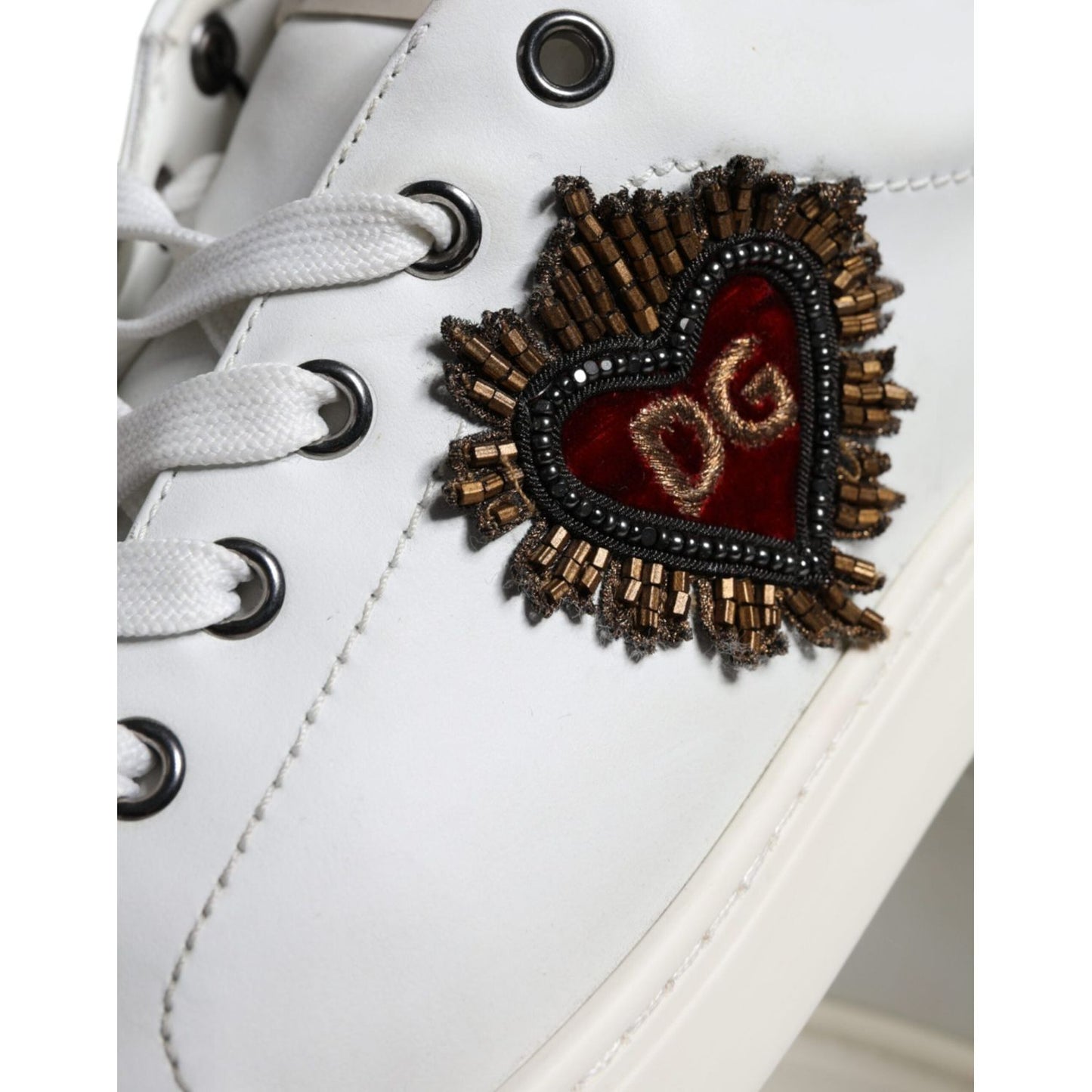 Dolce & Gabbana White Leather Heart Low Top Casual Sneakers Shoes Dolce & Gabbana