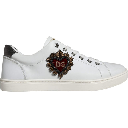 Dolce & Gabbana White Leather Heart Low Top Casual Sneakers Shoes Dolce & Gabbana