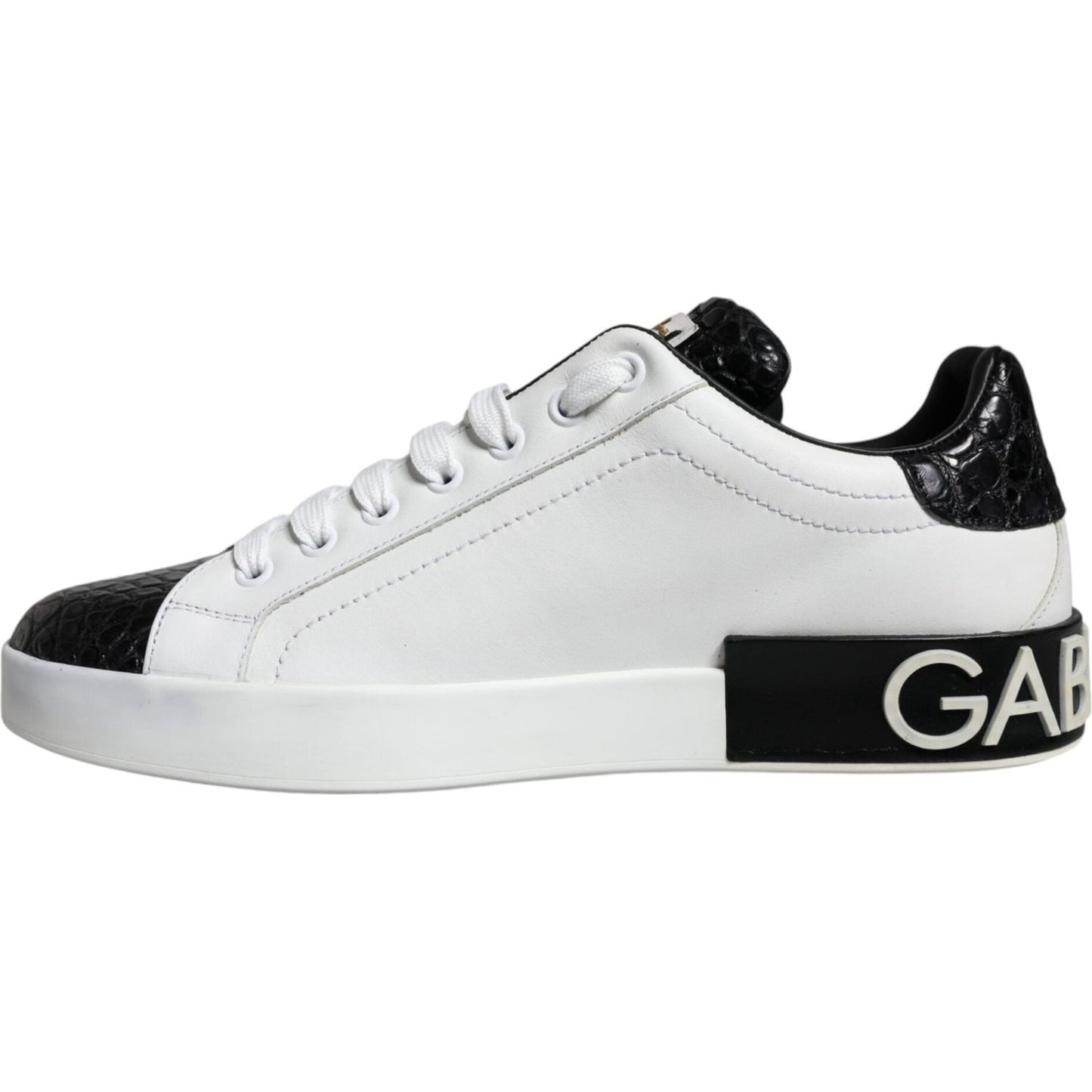 Dolce & Gabbana Black Leather Logo Portofino Sneaker Shoes Dolce & Gabbana