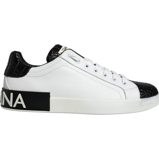 Dolce & Gabbana Black Leather Logo Portofino Sneaker Shoes Dolce & Gabbana