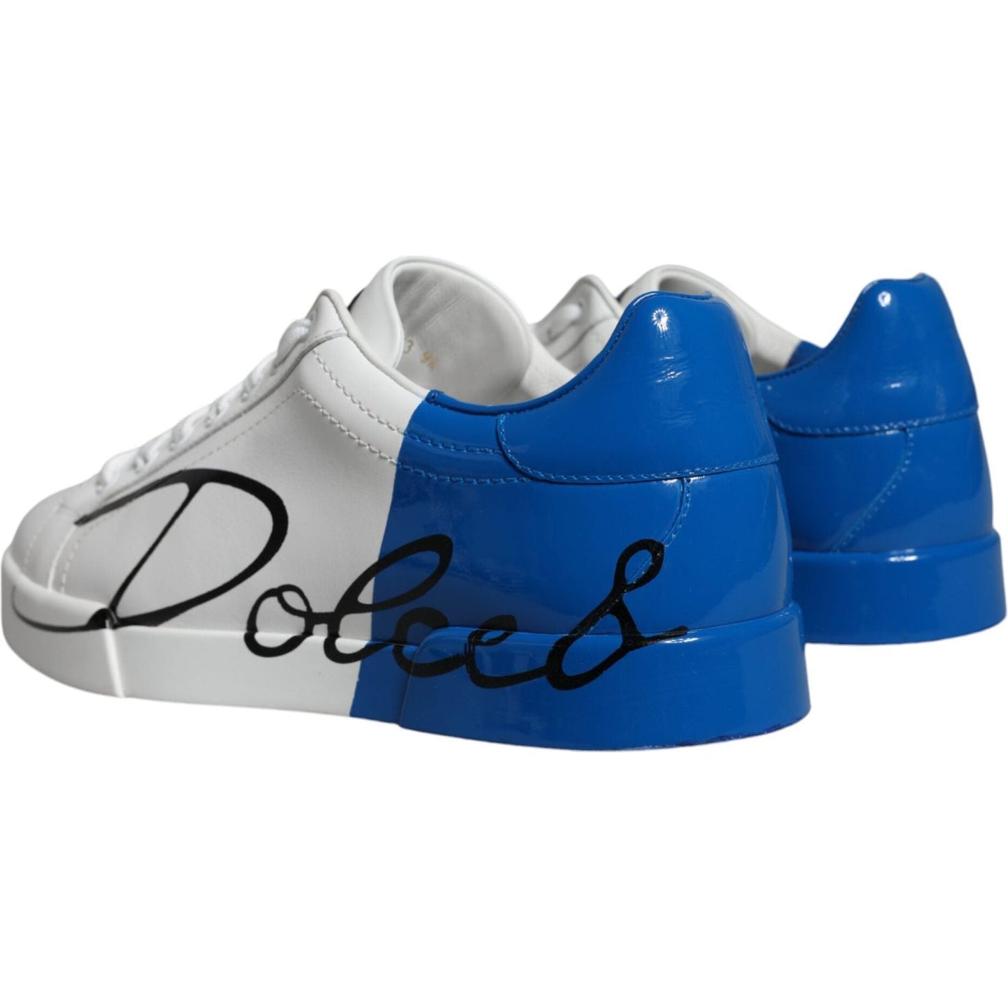 Dolce & Gabbana White Blue Leather Logo Low Top Sneakers Shoes