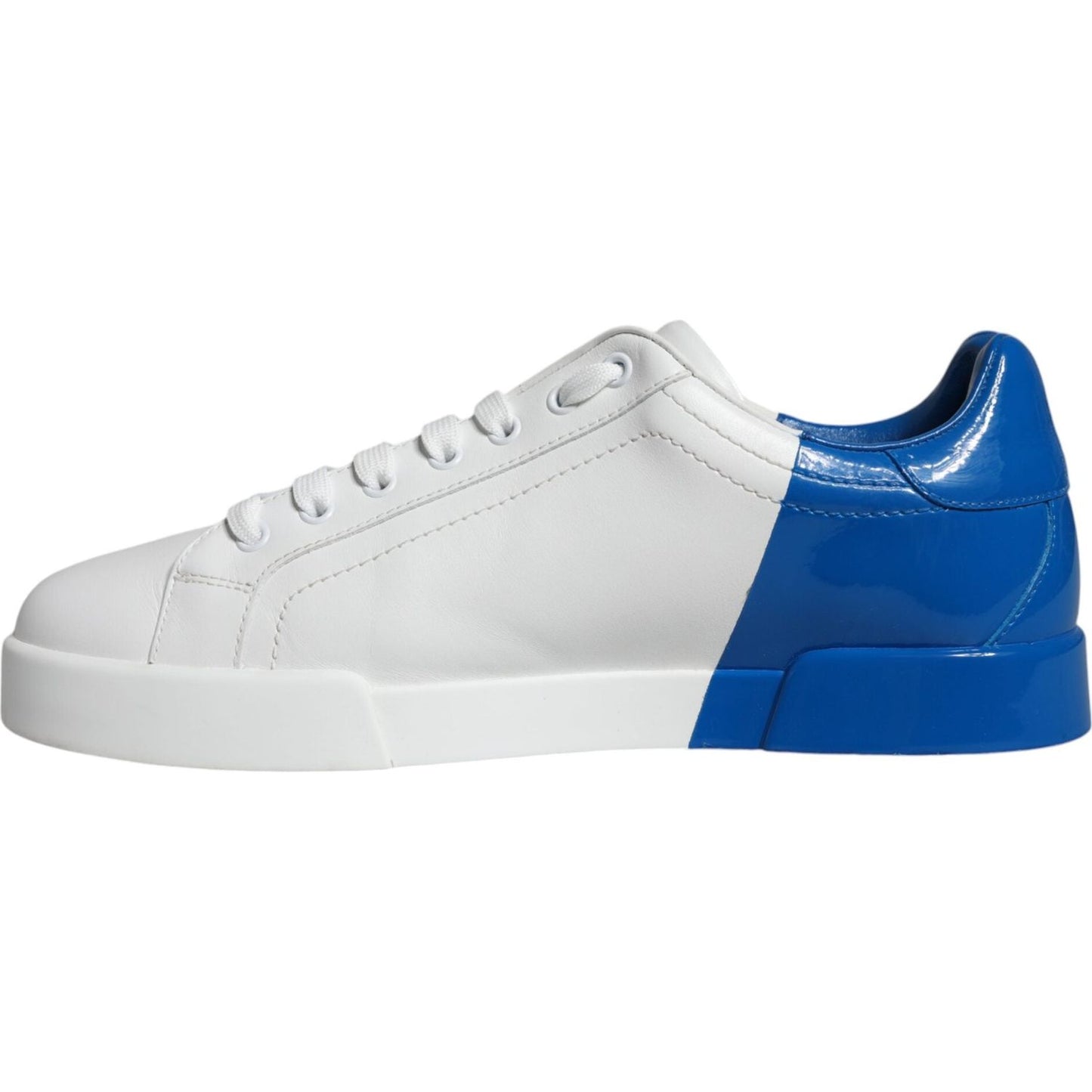 Dolce & Gabbana White Blue Leather Logo Low Top Sneakers Shoes