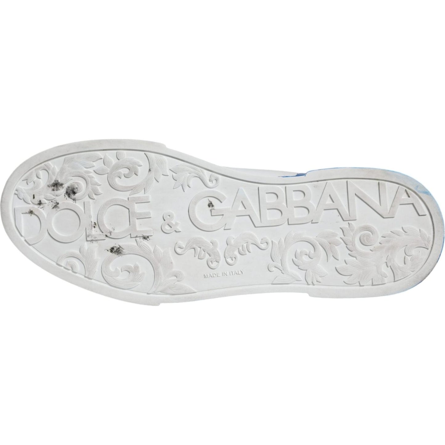 Dolce & Gabbana White Blue Leather Logo Low Top Sneakers Shoes