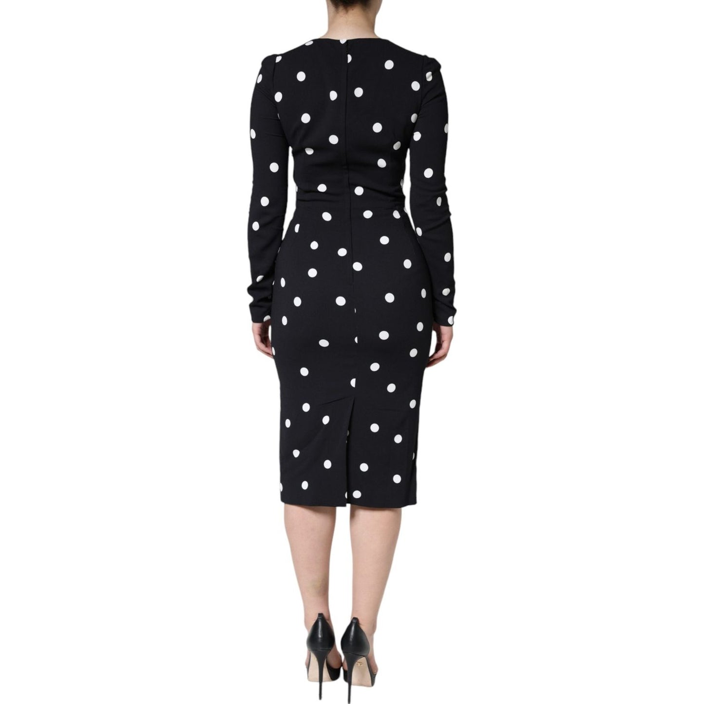 Dolce & Gabbana Black Viscose Polka Dots Sheath Midi Dress Dolce & Gabbana