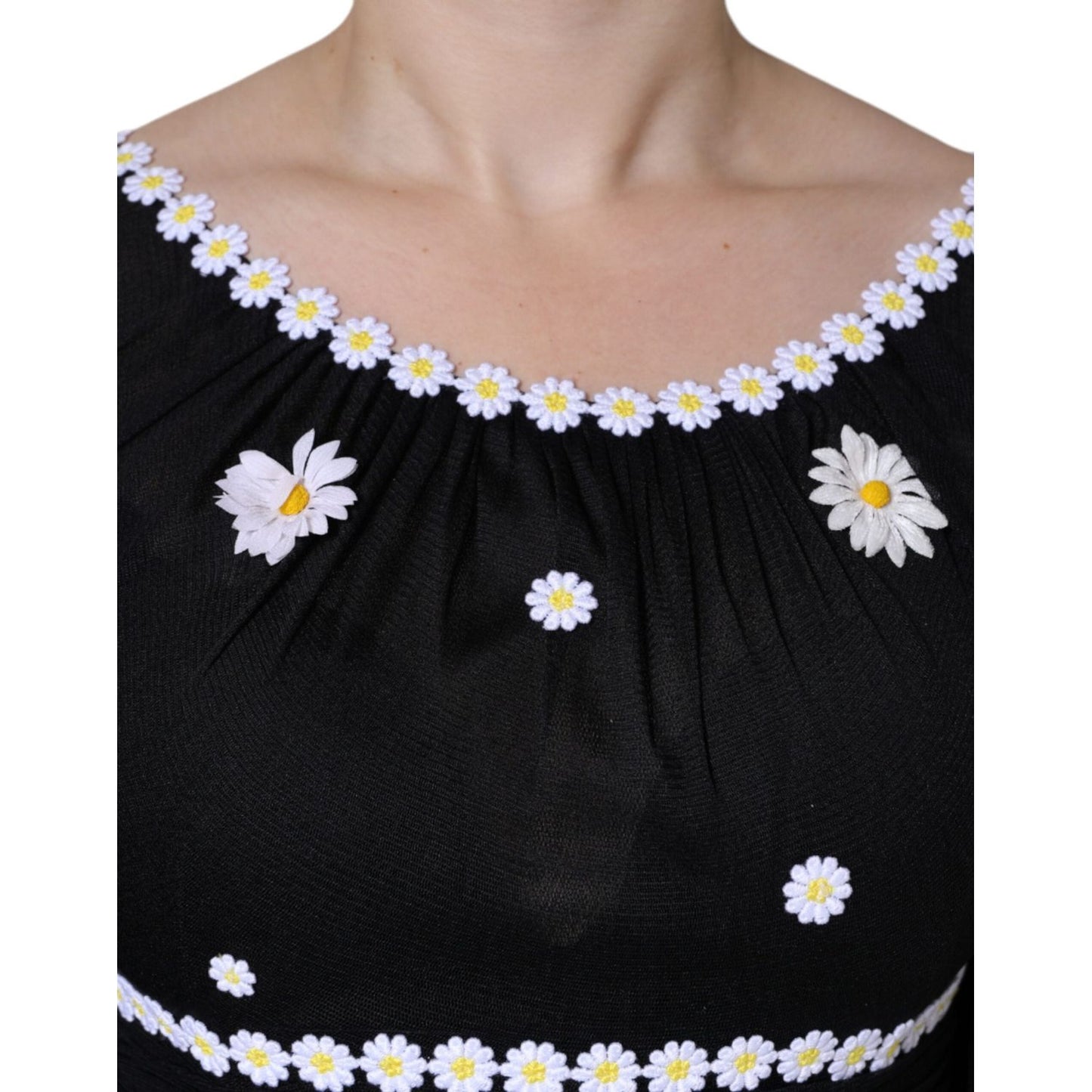 Dolce & Gabbana Black Silk Daisy A-line Long Maxi Dress Dolce & Gabbana