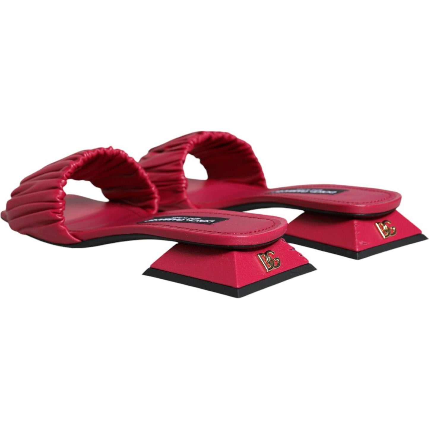 Dolce & Gabbana Fuchsia Leather Slides Flats Sandals Shoes Dolce & Gabbana