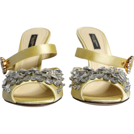 Dolce & Gabbana Yellow Crystal Slides Heels Sandals Shoes Dolce & Gabbana