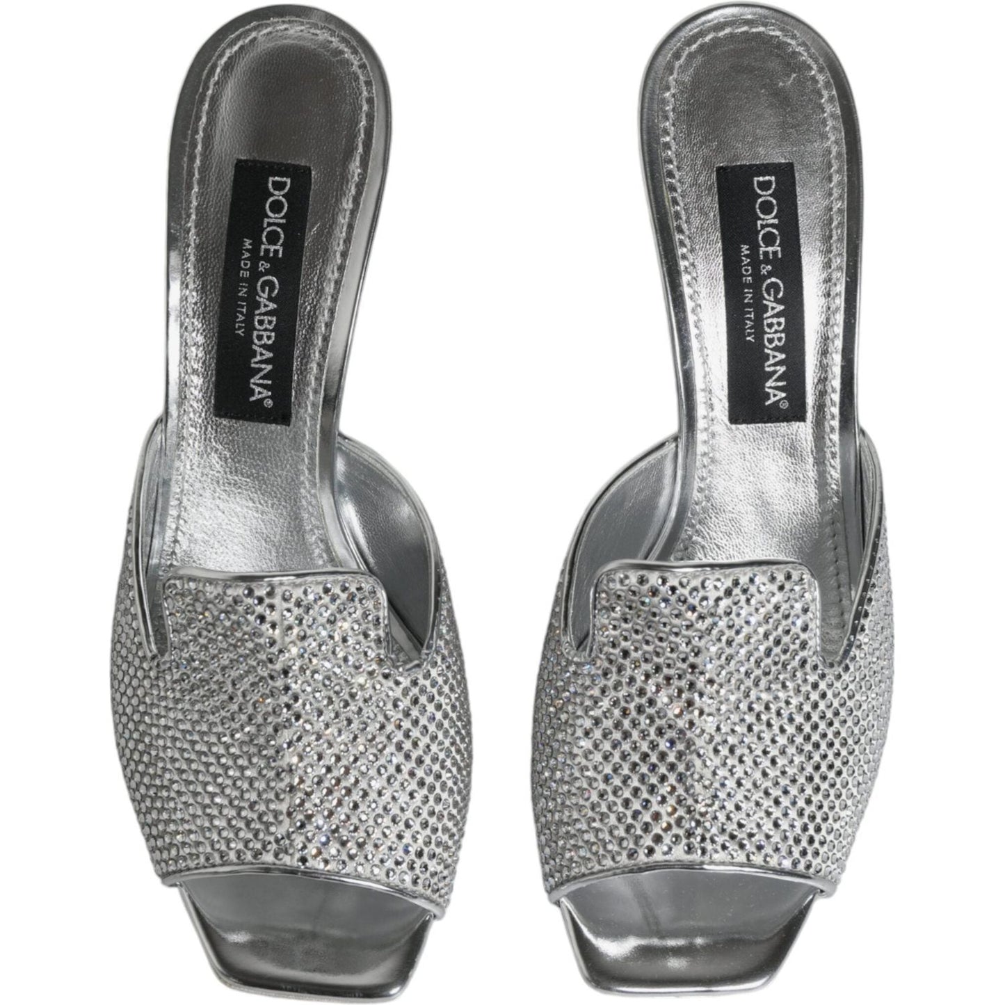 Dolce & Gabbana Silver Viscose Logo Heels Slide Sandals Shoes Dolce & Gabbana