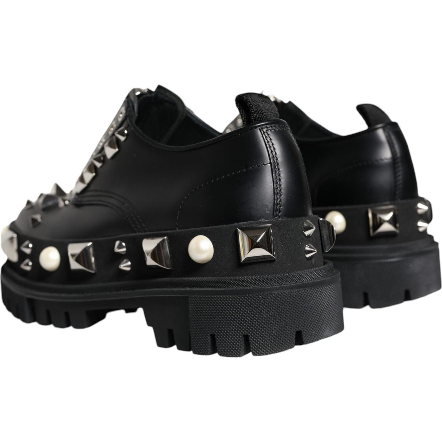 Dolce & Gabbana Black Leather Embellished Derby Formal Shoes Dolce & Gabbana