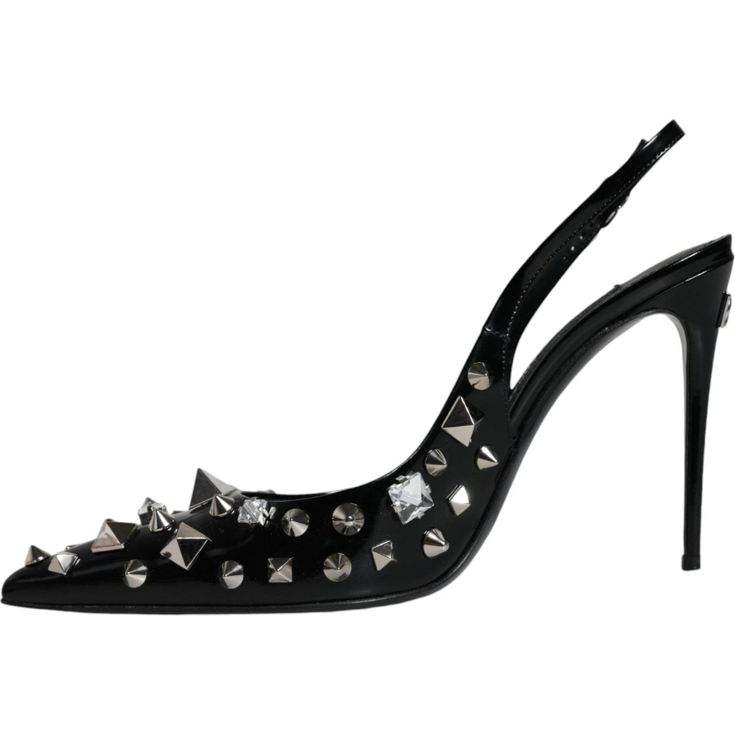 Dolce & Gabbana Black Leather Crystal Stud Slingback Shoes Dolce & Gabbana