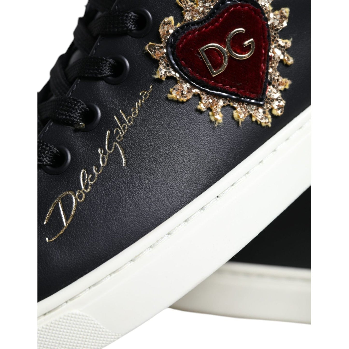 Dolce & Gabbana Black Portofino Sacred Heart Sneakers Shoes Dolce & Gabbana