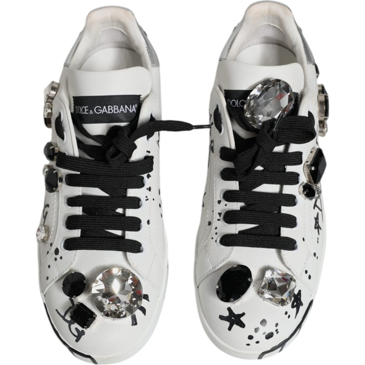 Dolce & Gabbana White Crystal Portofino Low Top Sneaker Shoes Dolce & Gabbana