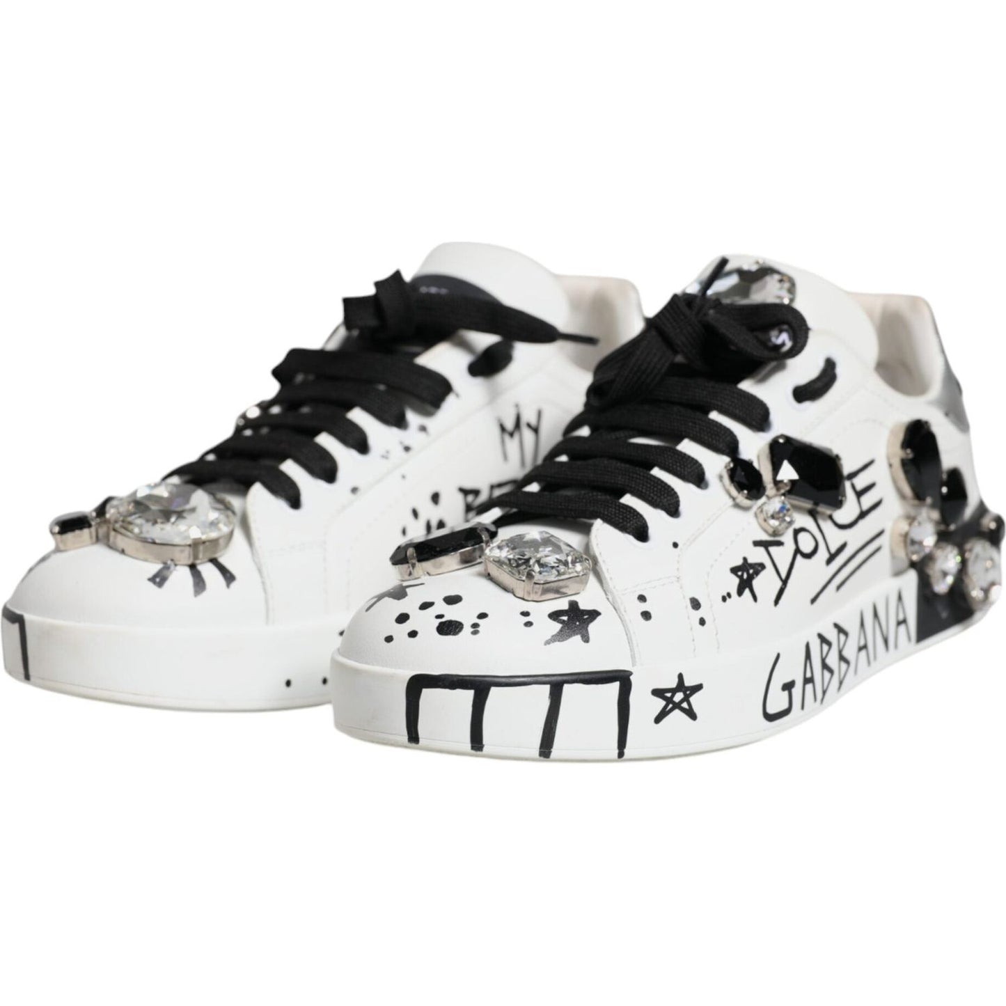 Dolce & Gabbana White Crystal Portofino Low Top Sneaker Shoes Dolce & Gabbana