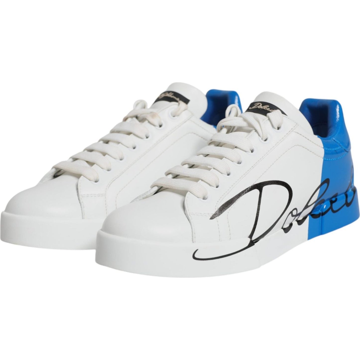 Dolce & Gabbana White Blue Portofino Low Top Sneakers Shoes Dolce & Gabbana