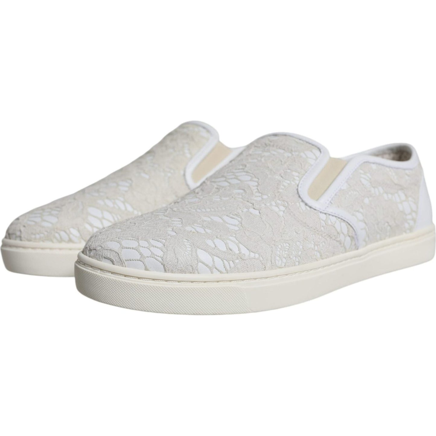 Dolce & Gabbana White Leather Lace Slip On Loafers Shoes Dolce & Gabbana