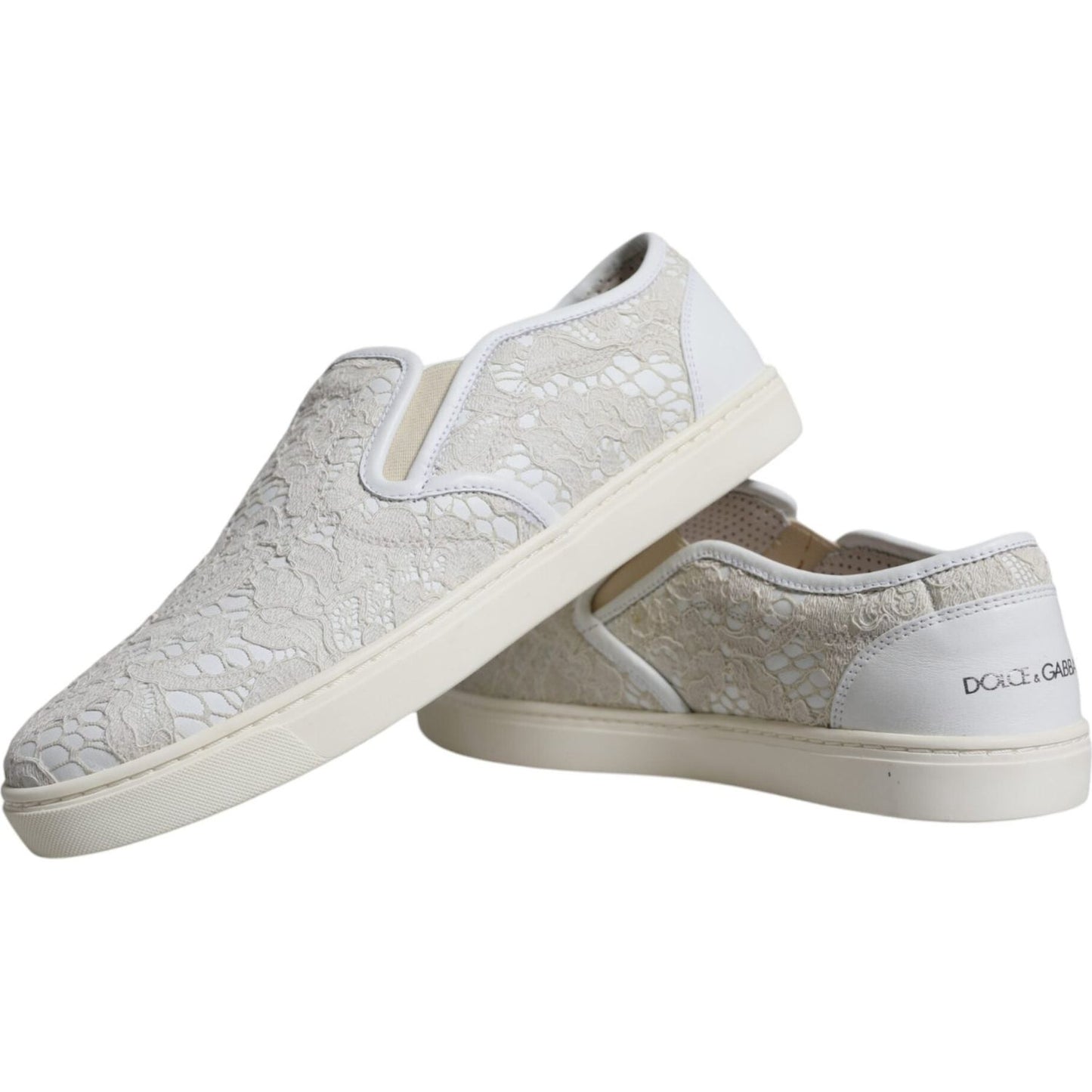 Dolce & Gabbana White Leather Lace Slip On Loafers Shoes Dolce & Gabbana