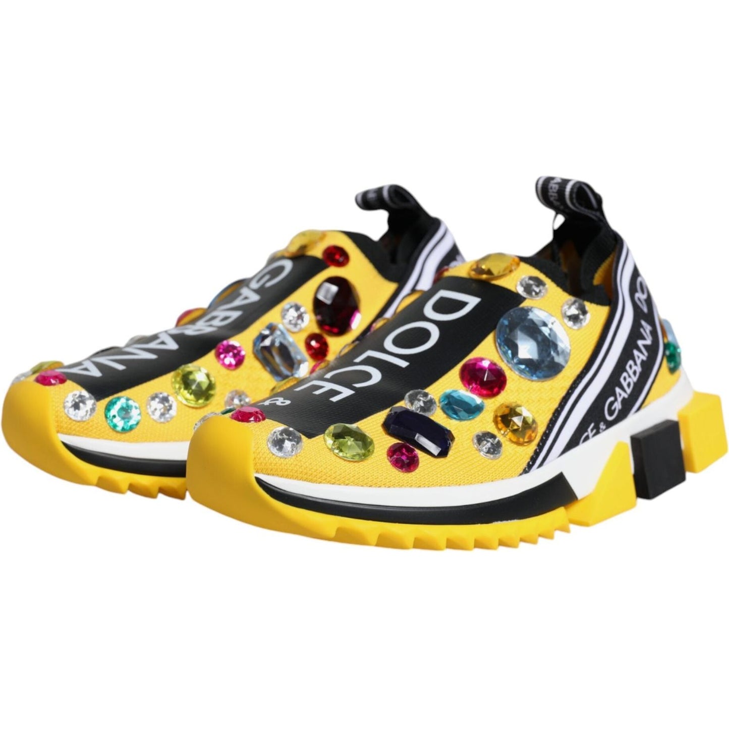 Dolce & Gabbana Yellow Sorrento Crystals Low Top Sneakers Shoes Dolce & Gabbana