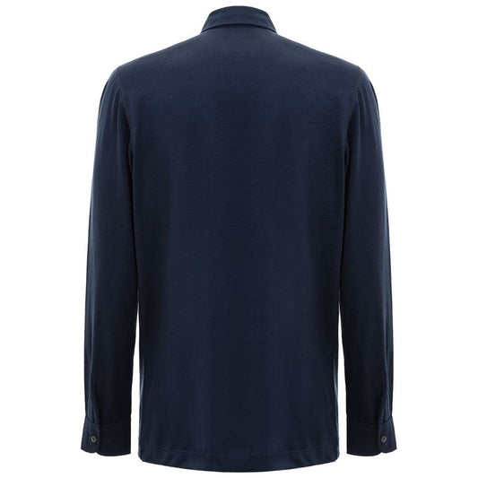 Corneliani Blue Wool Vergine Polo Shirt Corneliani