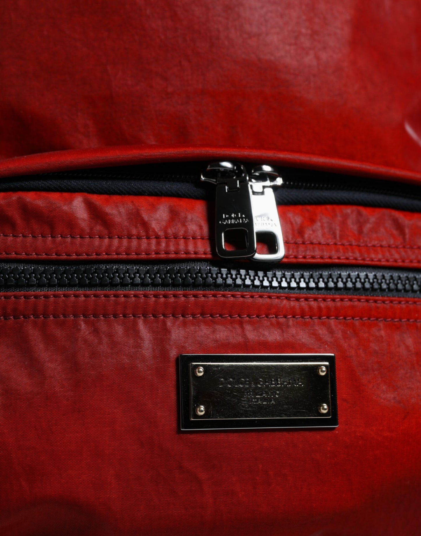 Dolce & Gabbana Red Patent Leather Logo Plaque Backpack Bag Dolce & Gabbana