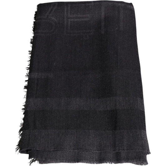 GF Ferre Dark Gray Wool Viscose Foulard Patterned Scarf GF Ferre