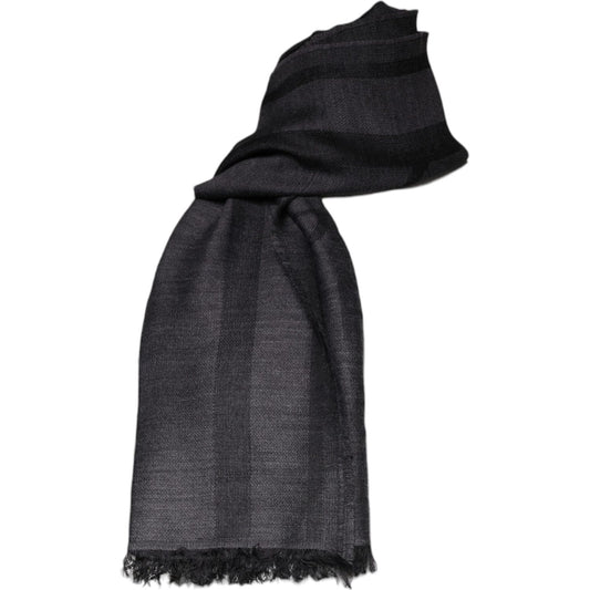 GF Ferre Dark Gray Wool Viscose Foulard Patterned Scarf GF Ferre