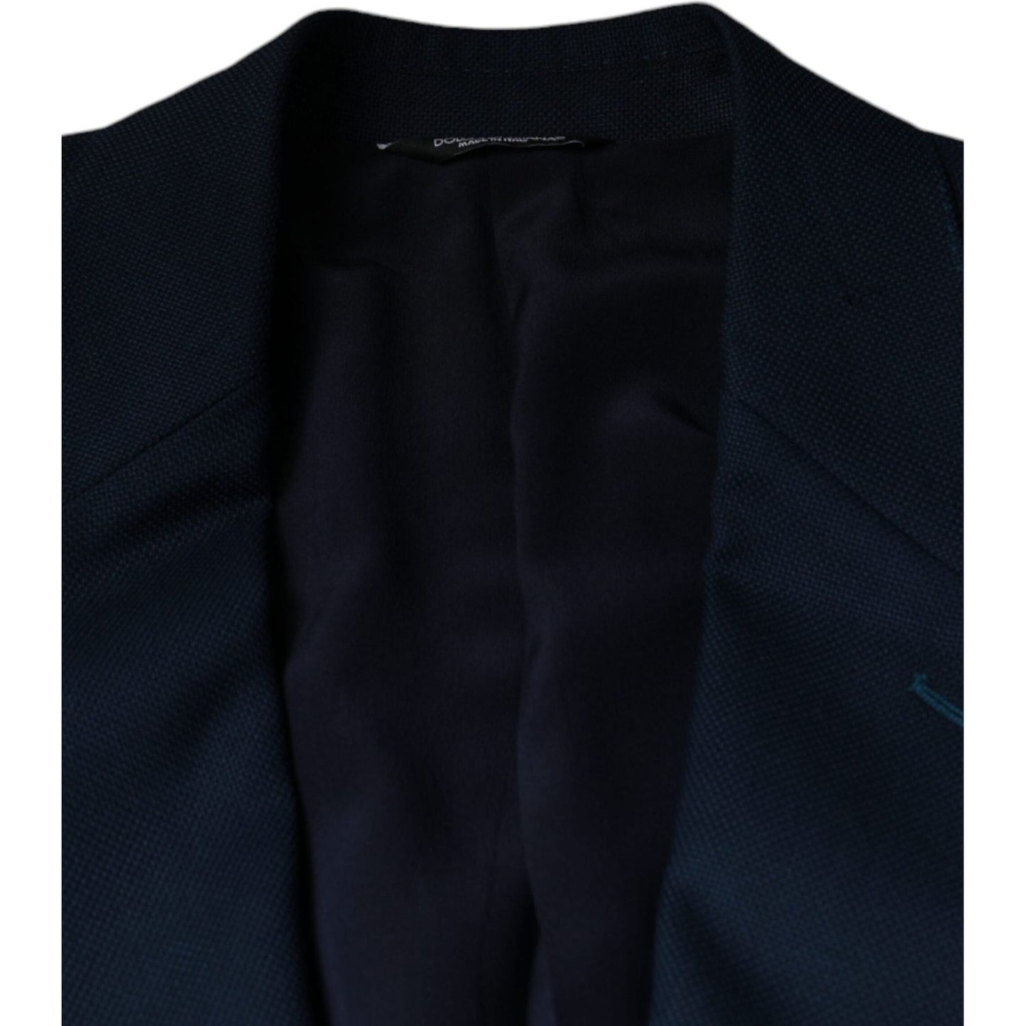 Dolce & Gabbana Blue Wool Logo Single Breasted Coat Blazer Dolce & Gabbana