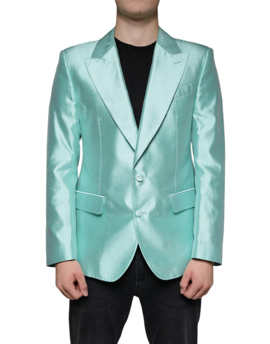 Dolce & Gabbana Mint Green Silk Single Breasted Coat Blazer Dolce & Gabbana