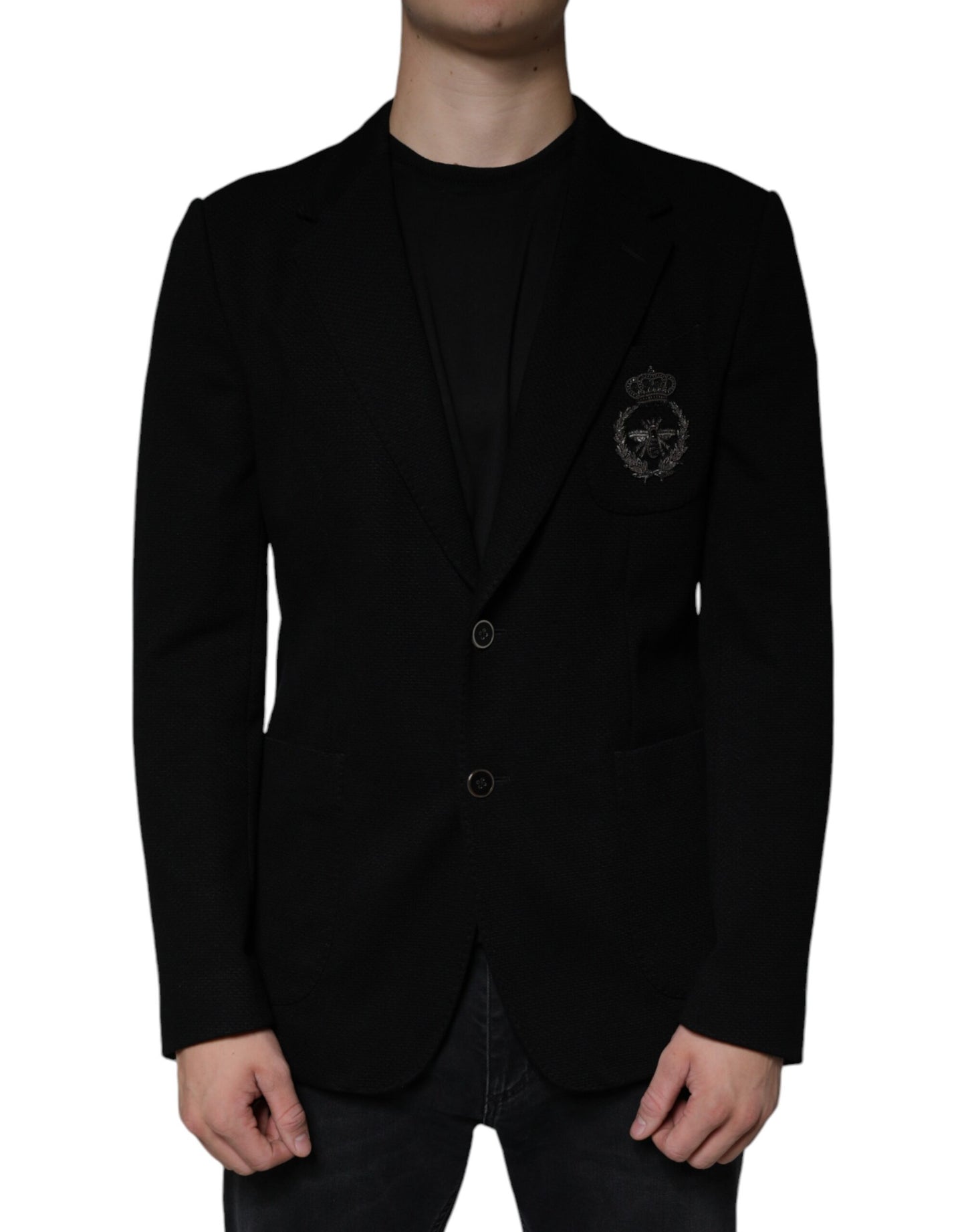 Dolce & Gabbana Black Crown Bee Single Breasted Coat Blazer Dolce & Gabbana