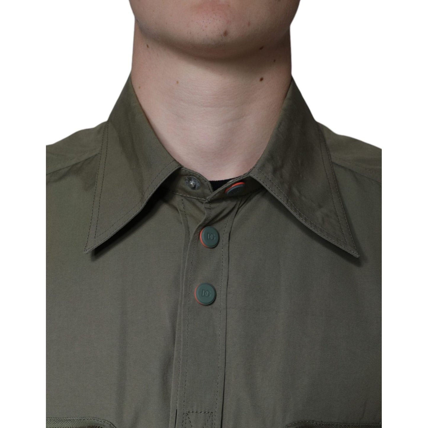 Dolce & Gabbana Military Green Cotton Bend Collared Coat Jacket Dolce & Gabbana