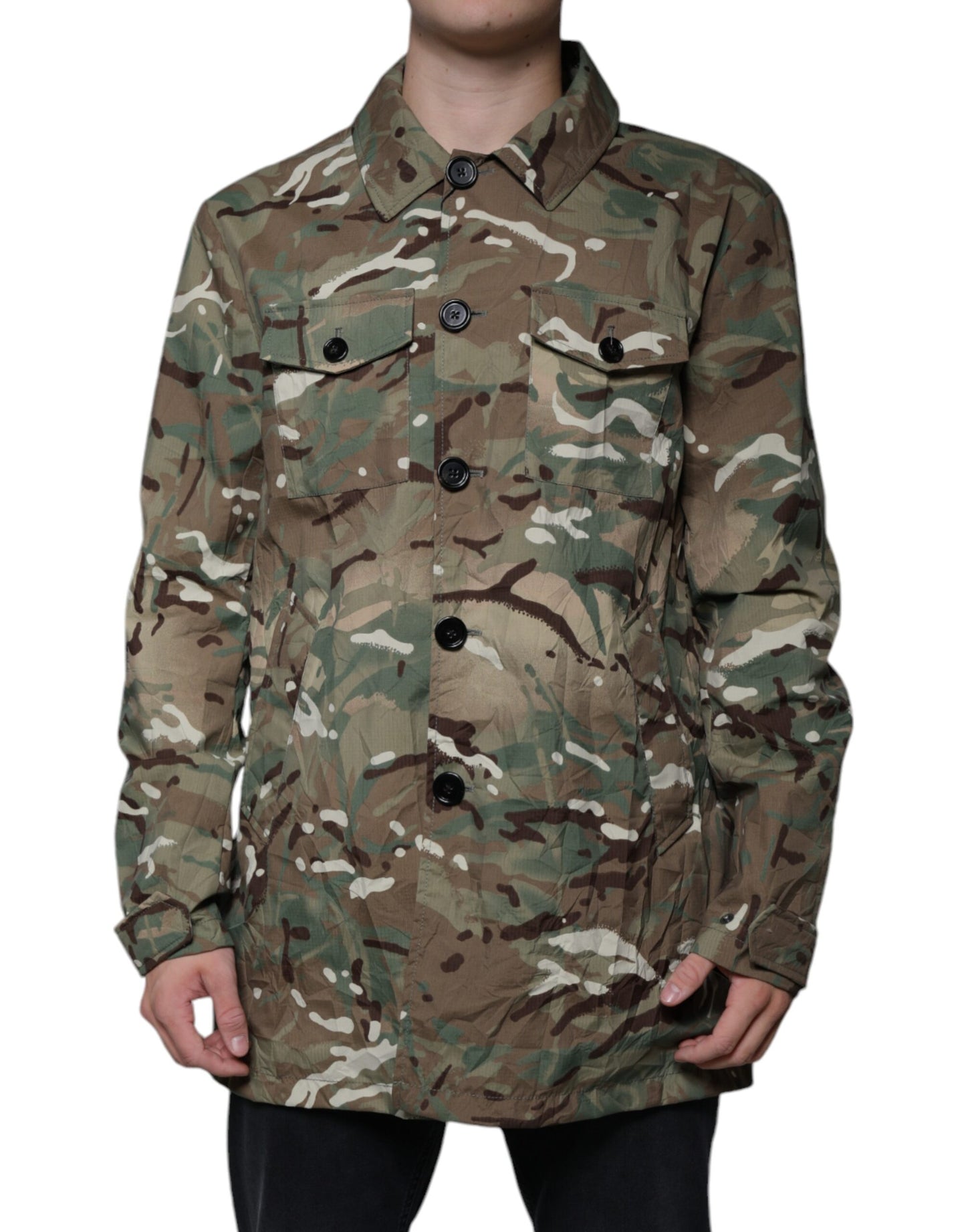 Dolce & Gabbana Multicolor Camouflage Collared Coat Jacket Dolce & Gabbana