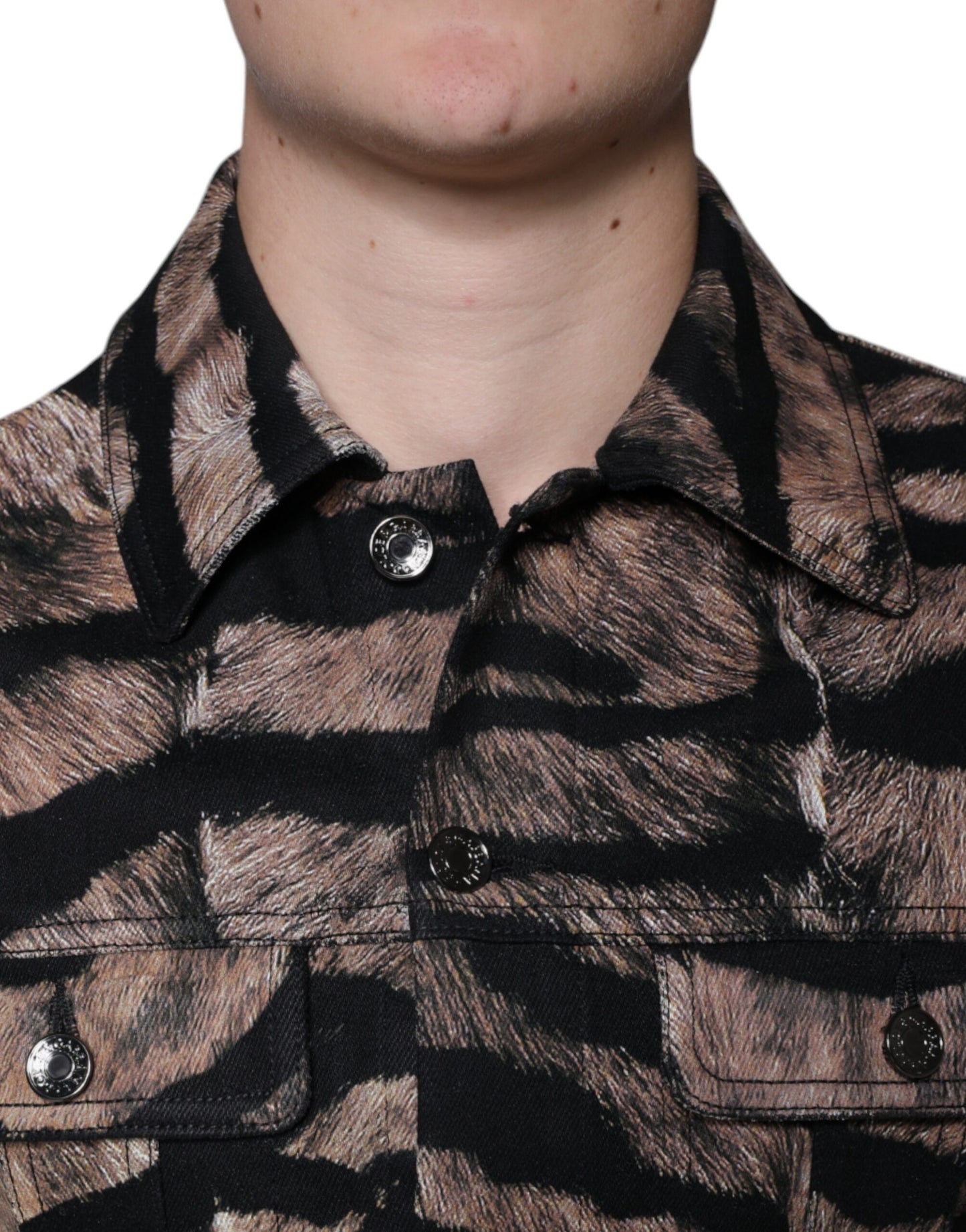 Dolce & Gabbana Brown Tiger Button Down Collared Jacket Dolce & Gabbana