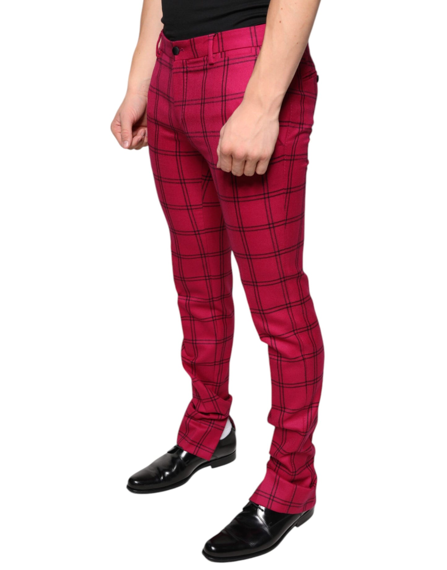 Dolce & Gabbana Pink Checkered Wool Skinny Pants Dolce & Gabbana