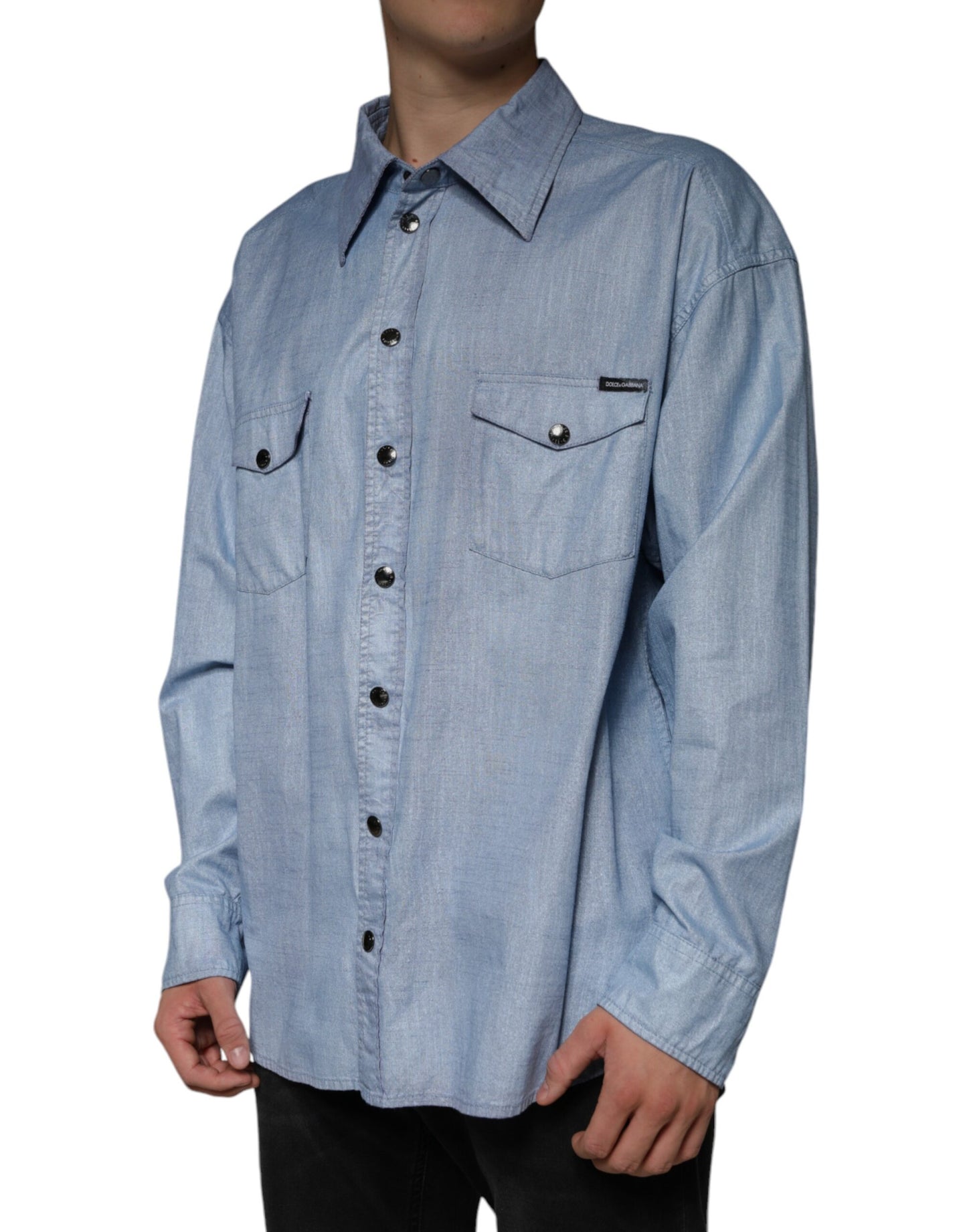 Dolce & Gabbana Light Blue Cotton Button Down Casual Shirt Dolce & Gabbana