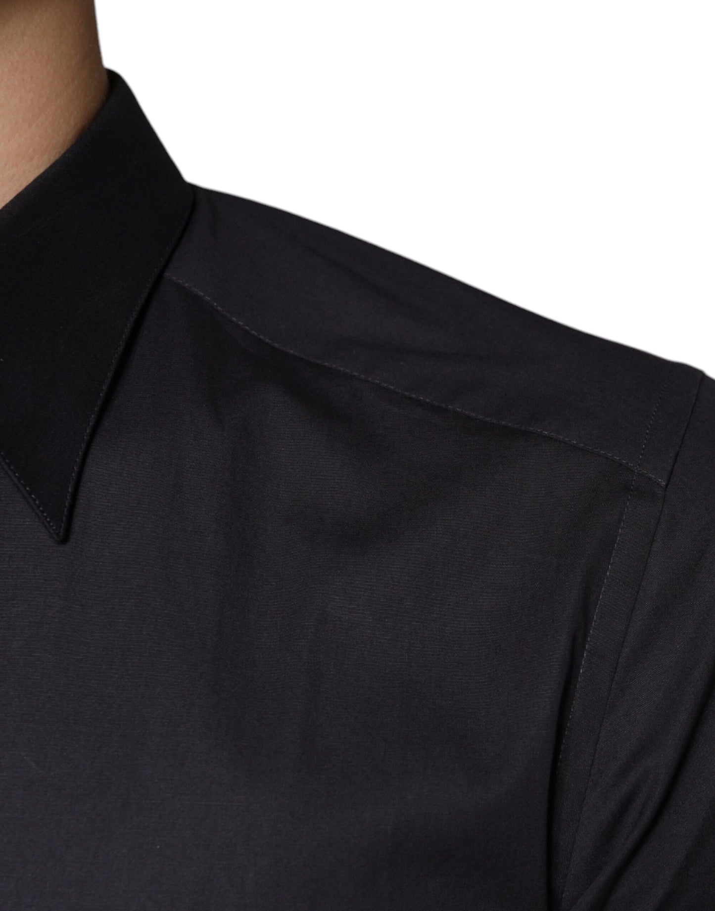 Dolce & Gabbana Black Cotton Stretch Dress GOLD Formal Shirt Dolce & Gabbana