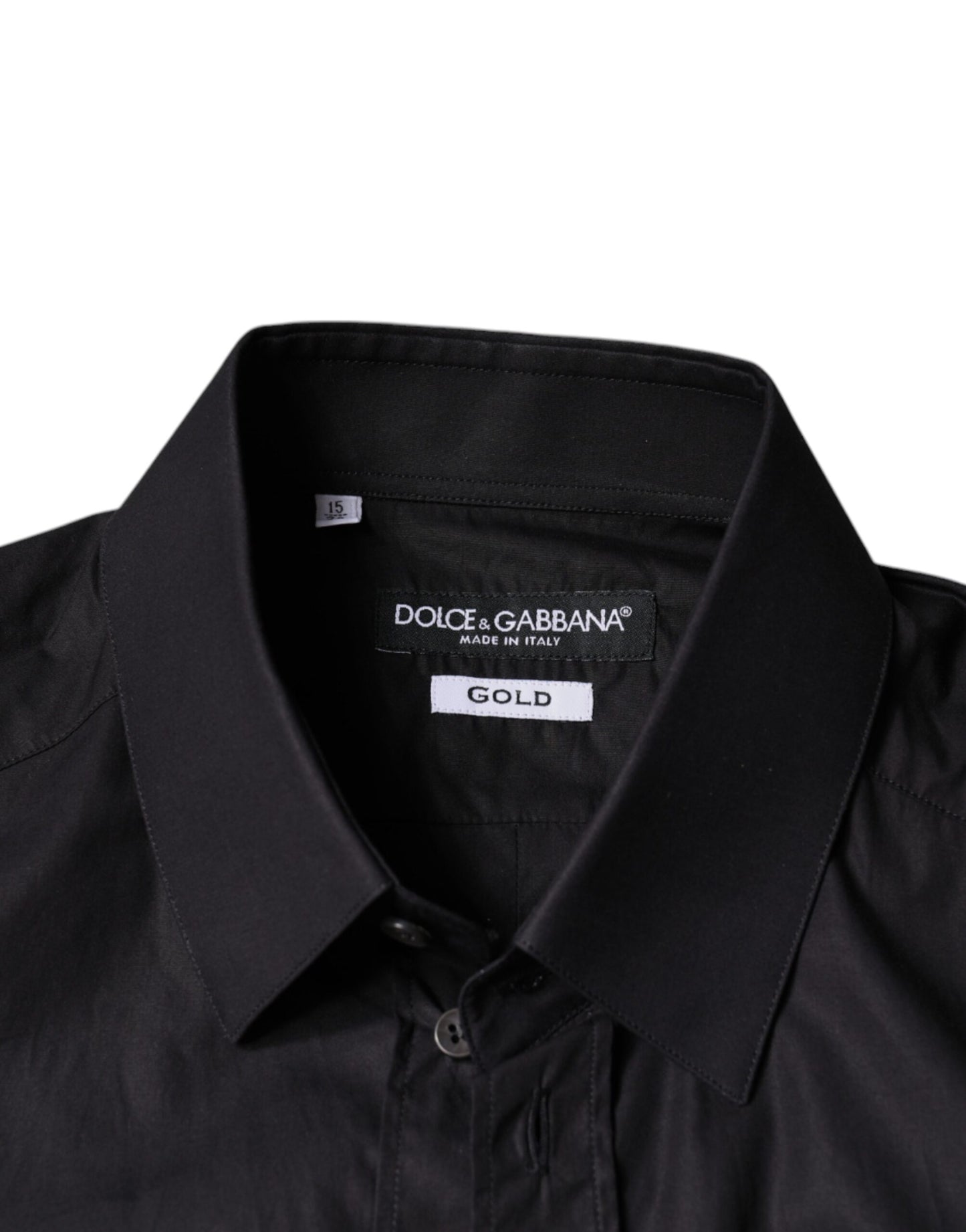 Dolce & Gabbana Black Cotton Stretch Dress GOLD Formal Shirt Dolce & Gabbana