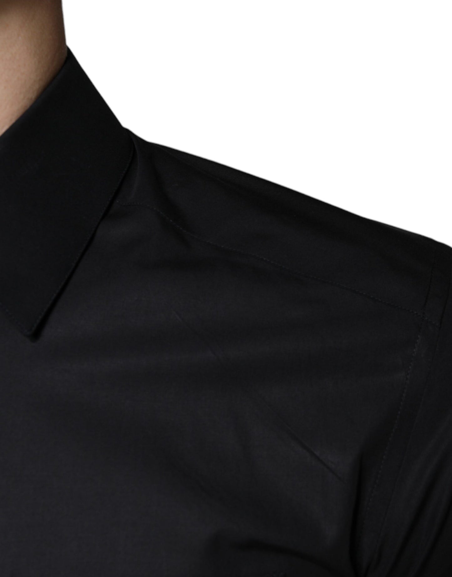 Dolce & Gabbana Black Cotton Stretch Dress GOLD Formal Shirt Dolce & Gabbana