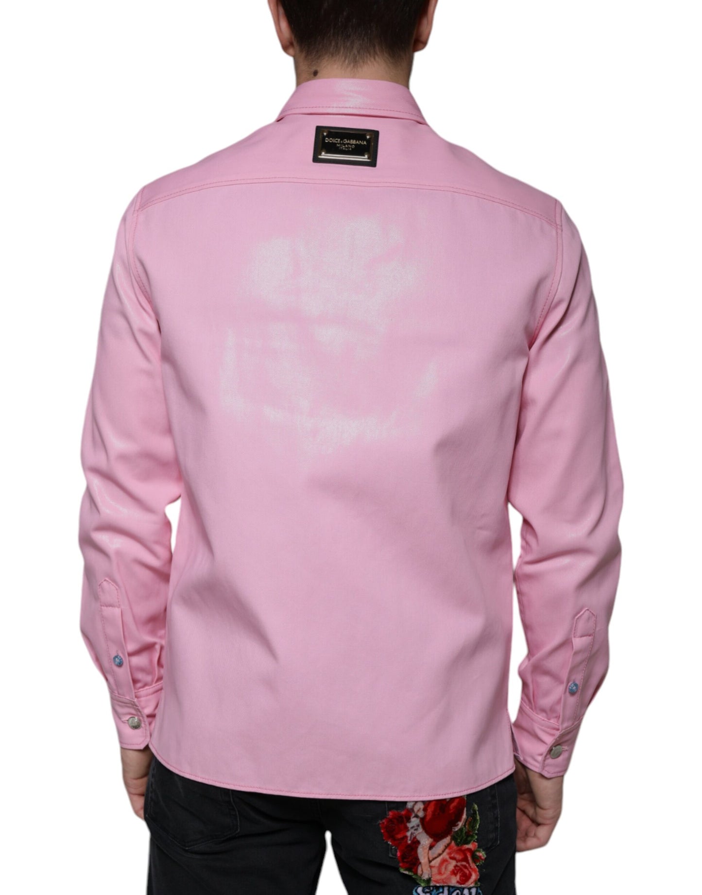 Dolce & Gabbana Pink Cotton Collared Button Down Shirt Dolce & Gabbana