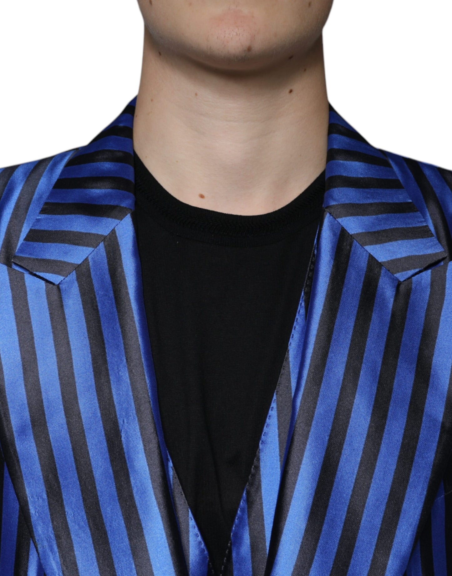 Dolce & Gabbana Metallic Blue Stripes Formal 3 Piece Suit Dolce & Gabbana